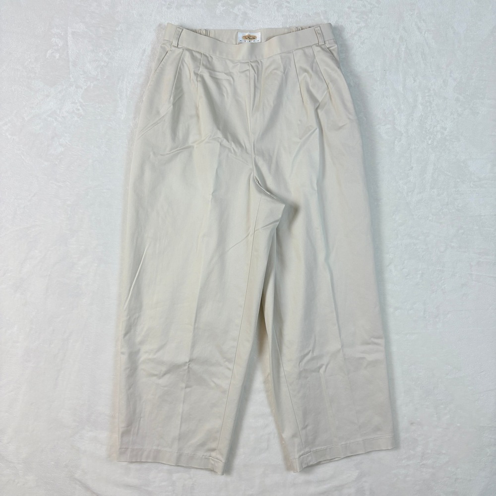 Talbots Pants Women 12 Beige Excellent Stretch Pleated Front Straight Leg Cotton